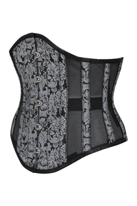 Silver Brocade Underbust Corset with Mesh Panels (UK)