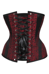 Gothic Blue and Black Brocade Striped Waist Training Overbust Corset Top