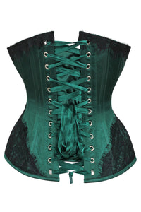 Green Satin Overbust Corset with Black Detailing