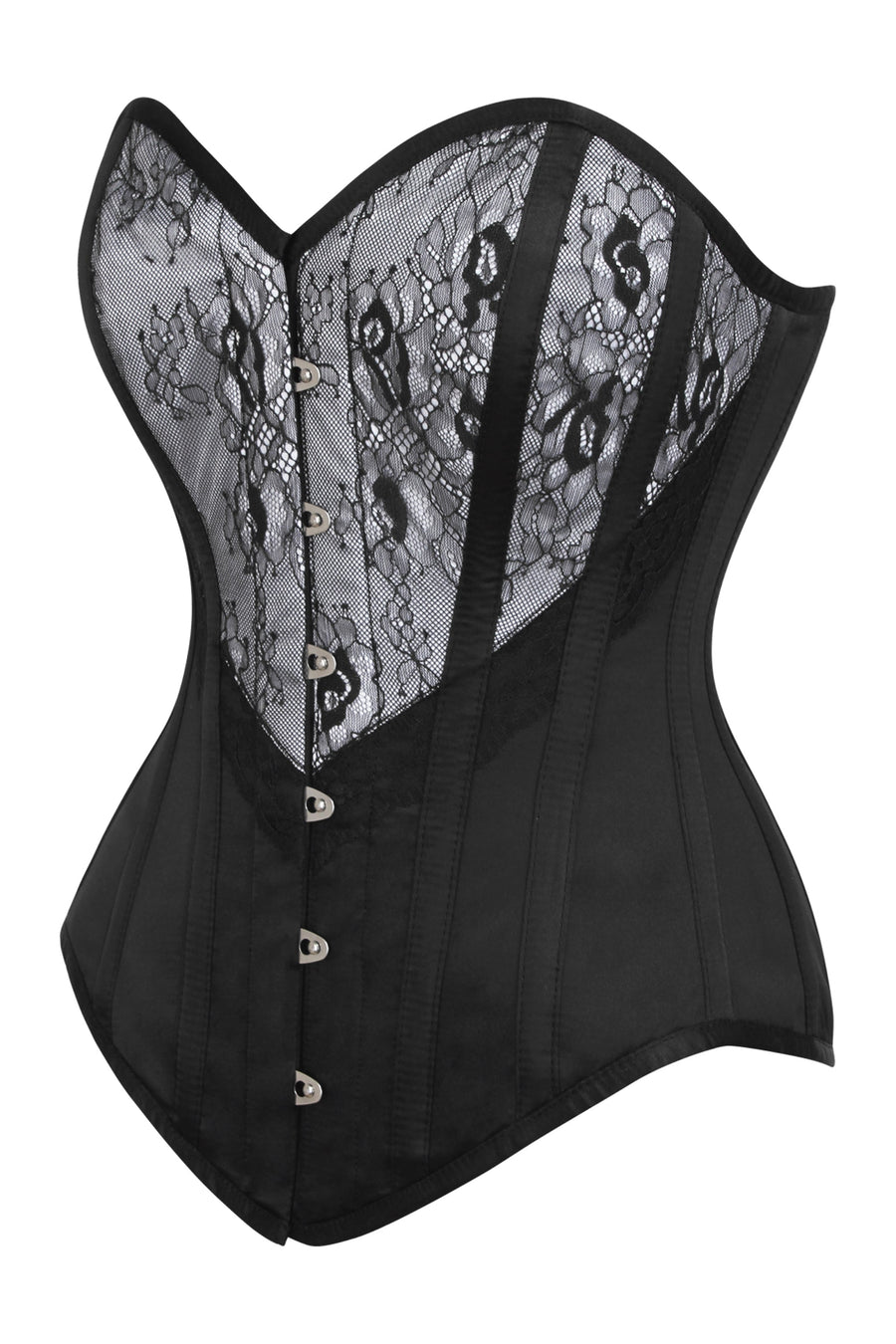 Gothic Black and White Cotton Striped With Red Frill Overbust Corset