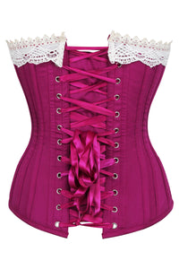 Historically Inspired Pink Longline Corset with Lace and Ribbing (UK)