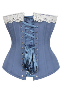 Historically Inspired Blue Longline Corset with Lace Trim (UK)