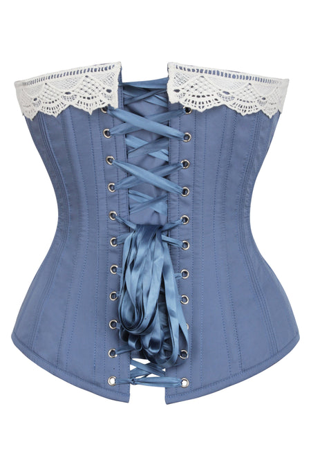 Historically Inspired Blue Longline Corset with Lace Trim (UK)