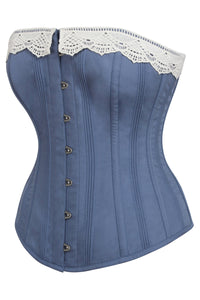 Historically Inspired Blue Longline Corset with Lace Trim (UK)