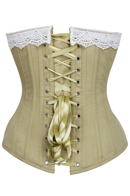 Historically Inspired Taupe Green Longline Corset with Lace Trim (UK)