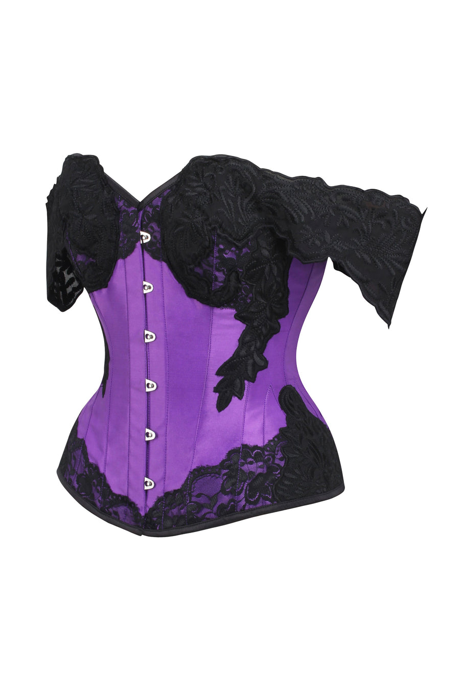 Purple Longline Corset Top with Lace Cap Sleeve - Main Image