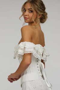 Corset Story SC-038 Alyssum White Broderie Anglaise Cotton Corset Top with Double Frill Sleeves