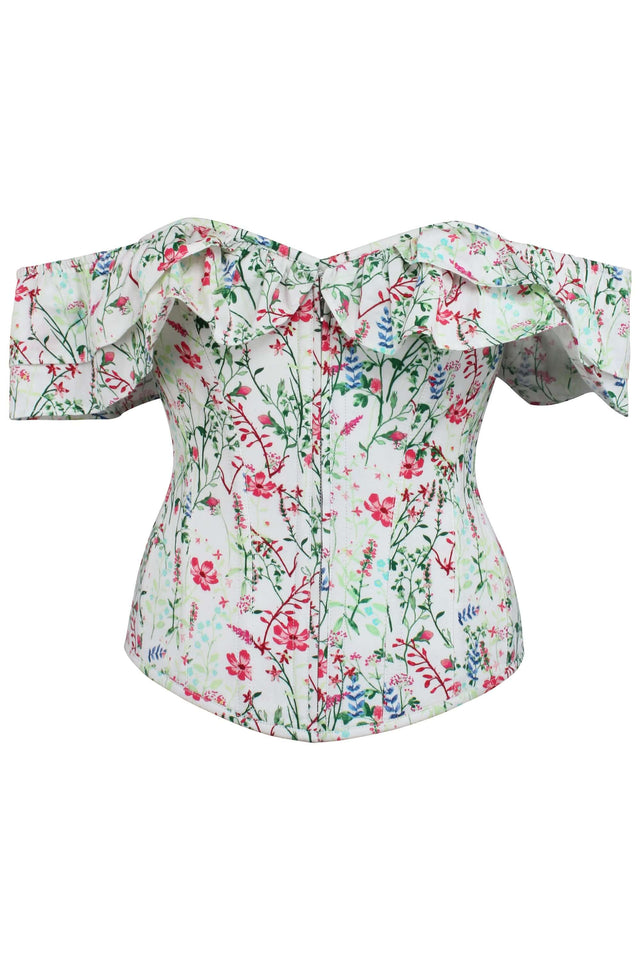 Alyssum Meadow Cotton Corset Top with Double Frill Sleeves