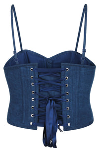 Delia Blue Chambray Cropped Corset With Spaghetti Straps