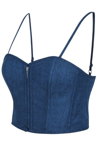 Delia Blue Chambray Cropped Corset With Spaghetti Straps (UK)