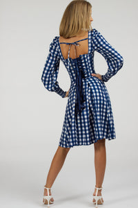 Corset Story SC-056 Sunflower Gingham Blue Viscose Corset Dress With Long Sleeves