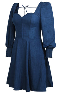 Sunflower Blue Chambray Corset Dress With Long Sleeves (UK)