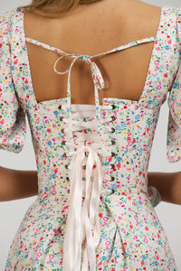 Corset Story SC-059 Gladiolus Ditsy Viscose Corset Dress with Puff Sleeves