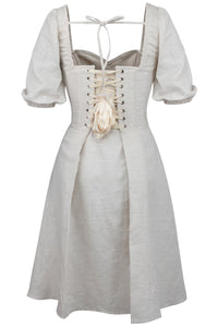 Corset Story SC-060 Gladiolus Oatmeal Linen Corset Dress with Puff Sleeves