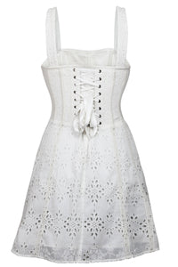 Veronica White Broderie Anglaise Cotton Corset Dress with Straps (UK)