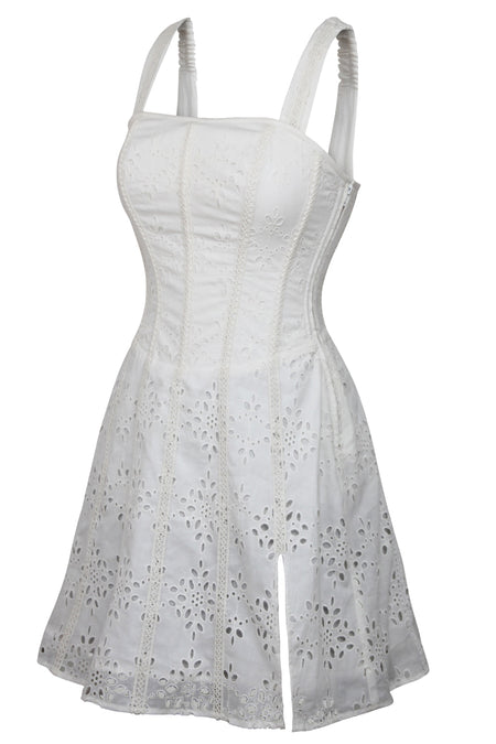 Veronica White Broderie Anglaise Cotton Corset Dress with Straps (UK)