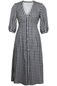 Rosemary Black Gingham Viscose Shirt Dress with Corset-Inspired Lacing (UK)