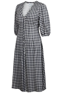 Rosemary Black Gingham Viscose Shirt Dress with Corset-Inspired Lacing (UK)