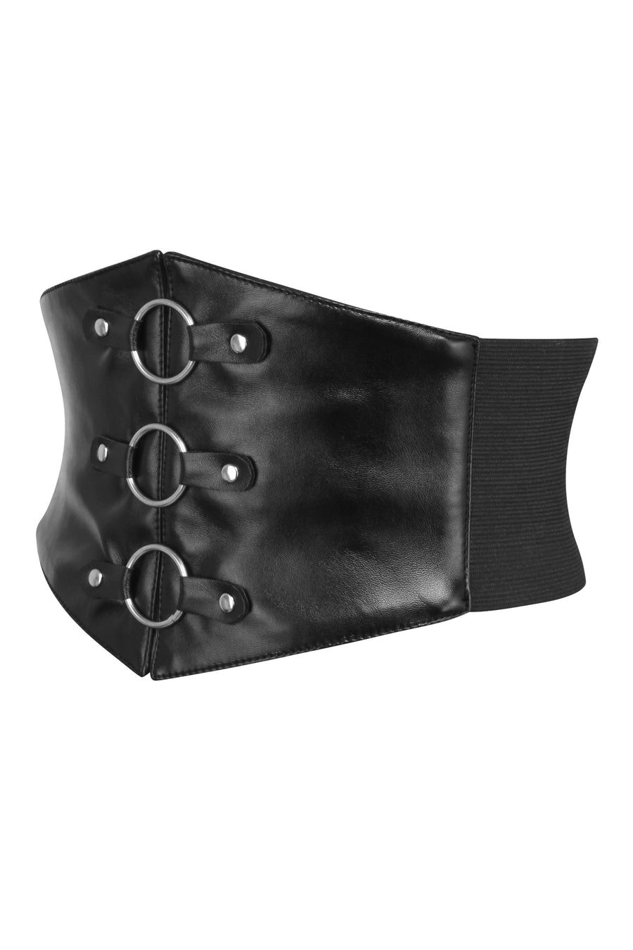 Black Vintage Leather and Elastic V Shaped Belt / Black Faux 