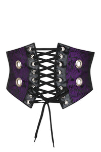 Purple Brocade & PVC Corset Inspired Belt withZip & Front Cord (UK)