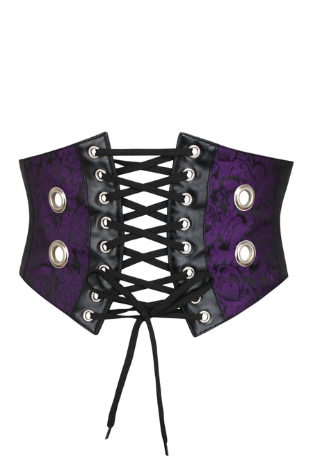Purple Brocade & PVC Corset Inspired Belt withZip & Front Cord (UK)