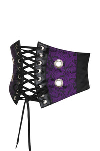 Purple Brocade & PVC Corset Inspired Belt withZip & Front Cord (UK)