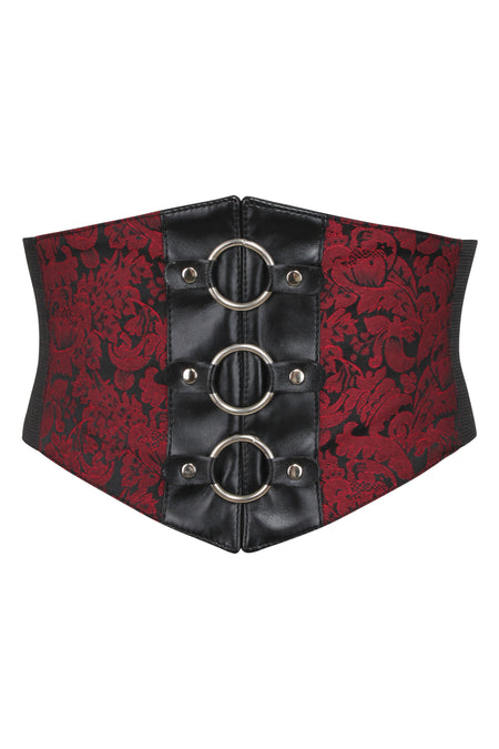 Red Brocade & PVC Corset Inspired Belt with Zip (UK)