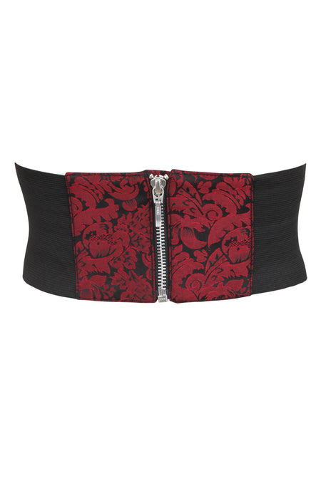 Red Brocade & PVC Corset Inspired Belt with Zip (UK)