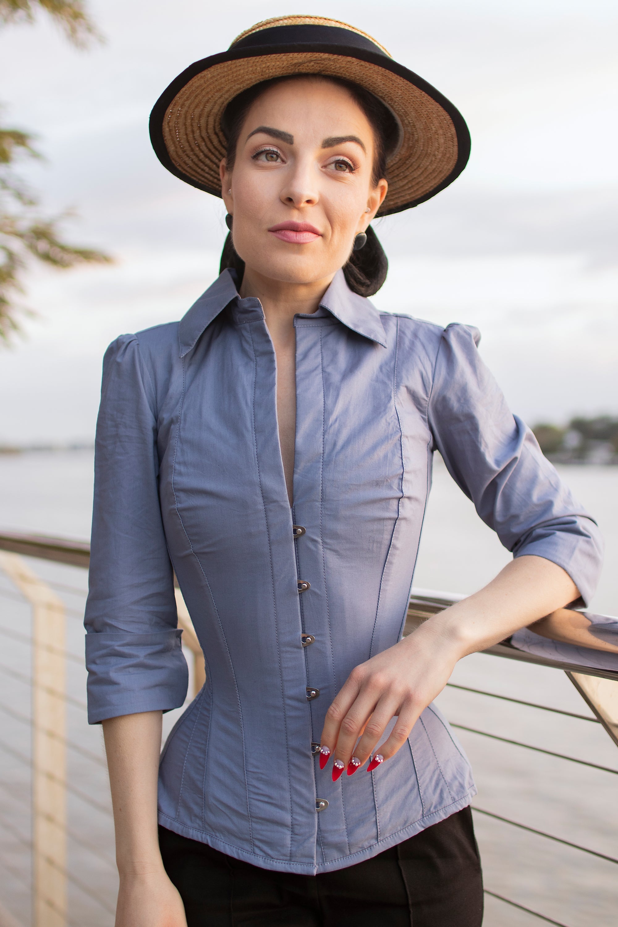 shirt dress with corset Story Powder Blue Corset Blue Chest Size:42 women's christmas outfits 35 hips Dresses | Cute &