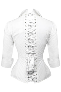 Corset Story SST015 Full Steel Boned White Corset Shirt