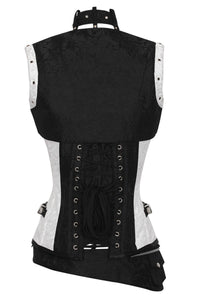 Monochrome Steampunk Steel Boned Corset with Sleeveless Bolero Jacket
