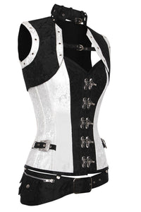 Monochrome Steampunk Steel Boned Corset with Sleeveless Bolero Jacket