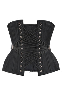Black Fan-Laced Underbust Corset with Floral Brocade