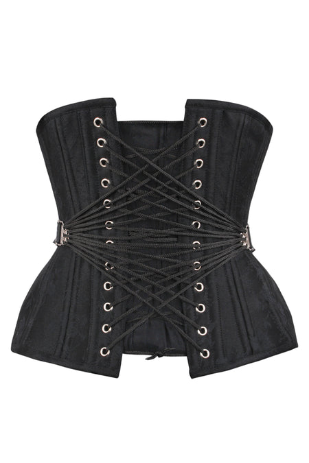 Black Fan-Laced Underbust Corset with Floral Brocade