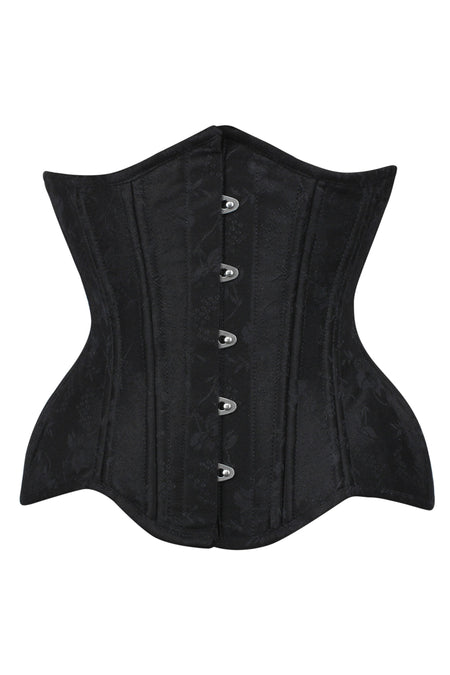 Black Floral Brocade Underbust Corset with Front Busk