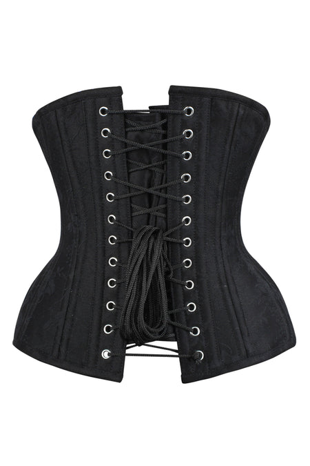 Black Floral Brocade Underbust Corset with Front Busk