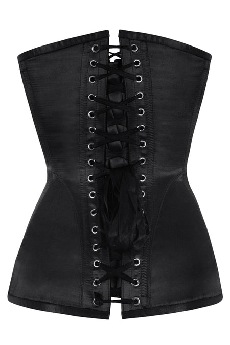 Classic Black Satin Overbust Corset with Steel Boning