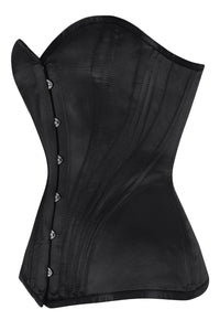 Classic Black Satin Overbust Corset with Steel Boning