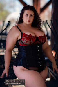 Black jacquard underbust longline corset BLACK PEACOCK - Restyle