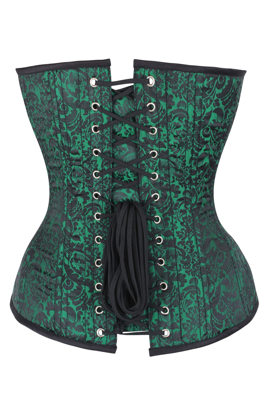 Green Brocade Expert Waist Training Overbust Corset - Main Image