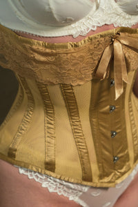 Corset Story WTS703 Gold Satin Bridal Corset with Super Fine Mesh Panels