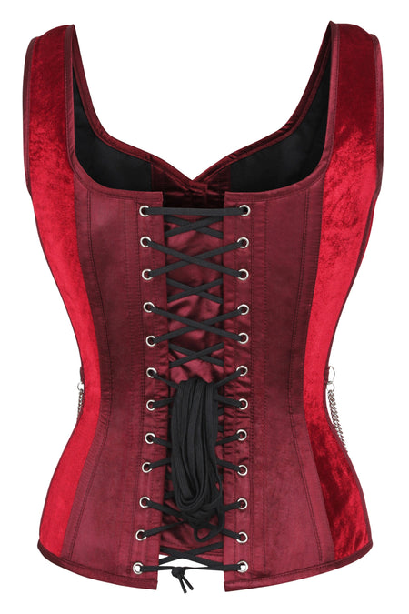 Exclusive long leather corset with frill, black, brown, white, red
