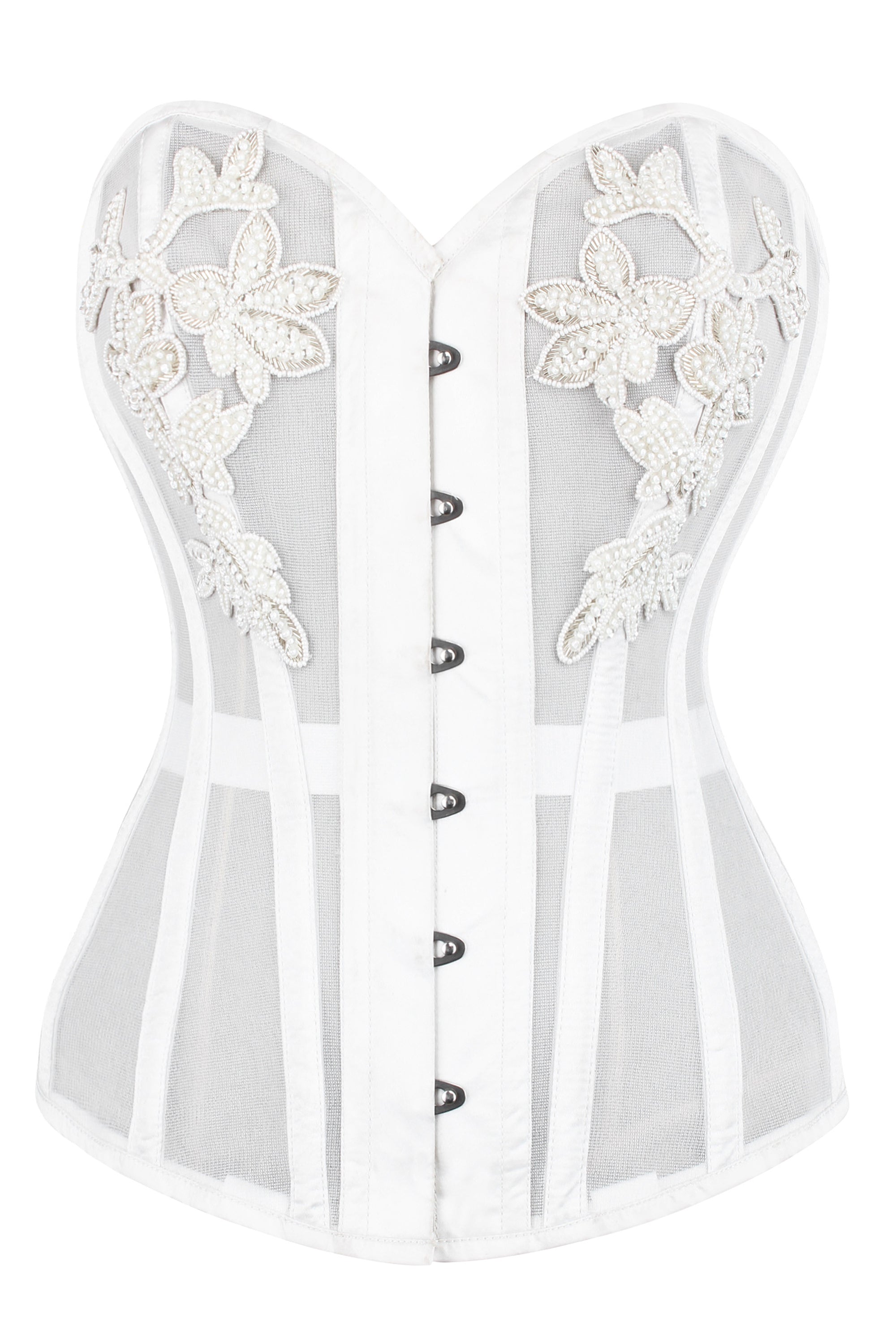 White Mesh with Lace Overlay Custom Made Bridal Corset (ELC-701)