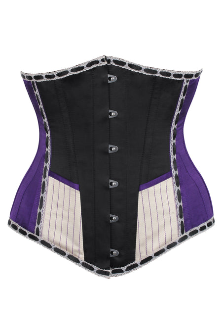 corset underbust C225 in pink and purple satin edged with black -  Boho-Chic Clothing