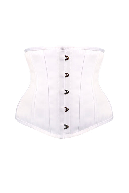 CORSETATTIRE Authentic Steel Bone White Satin Waist Trainer Bustier  Overbust Corset Lace Up Top (3XS (for waist Size 22-23)) at   Women's Clothing store