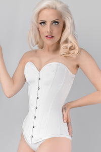 Satin corset V-style in white - PRAIRE STORE