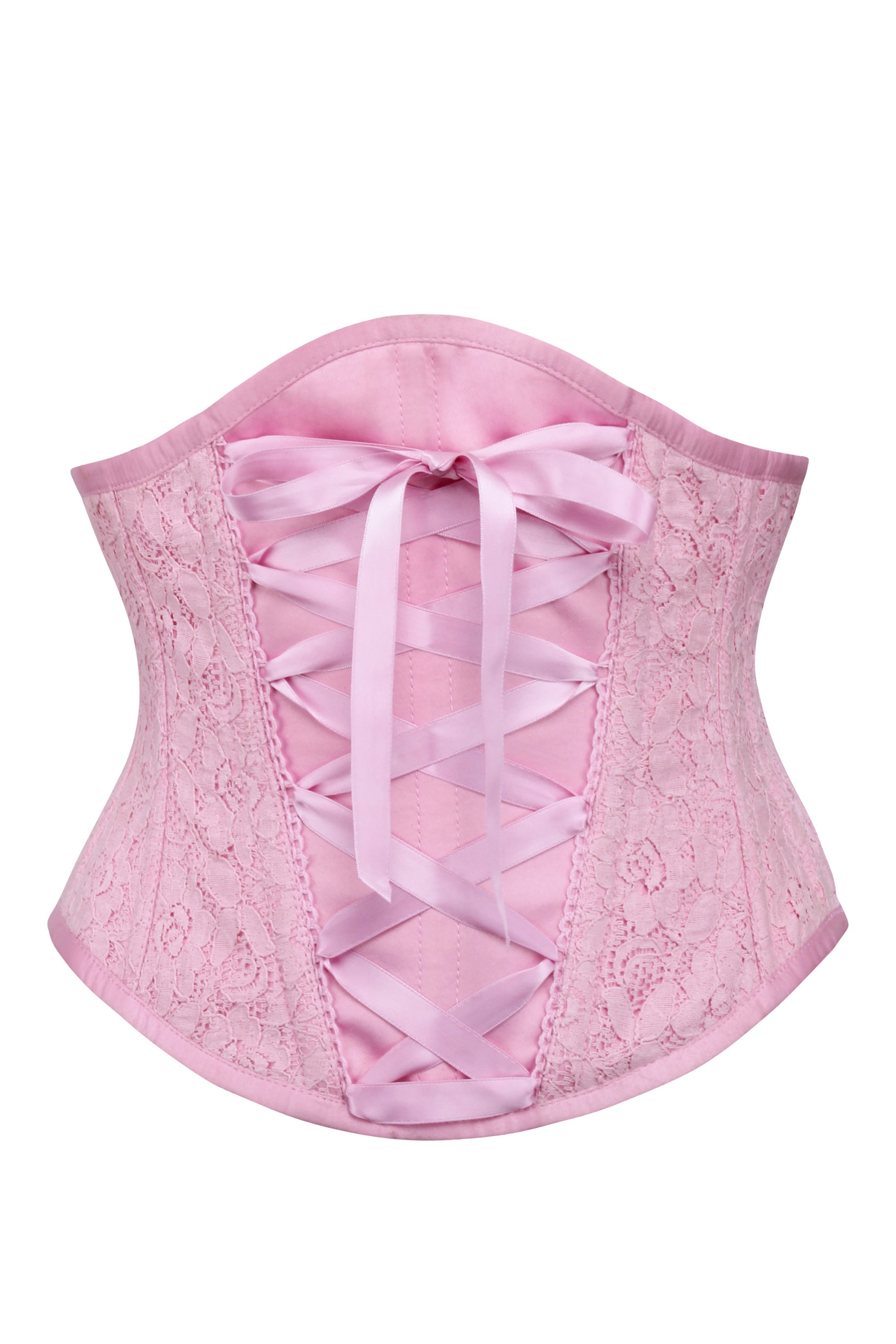 Bossy Pink Longline Mesh Underbust Corset with Fan Ribbon Lacing