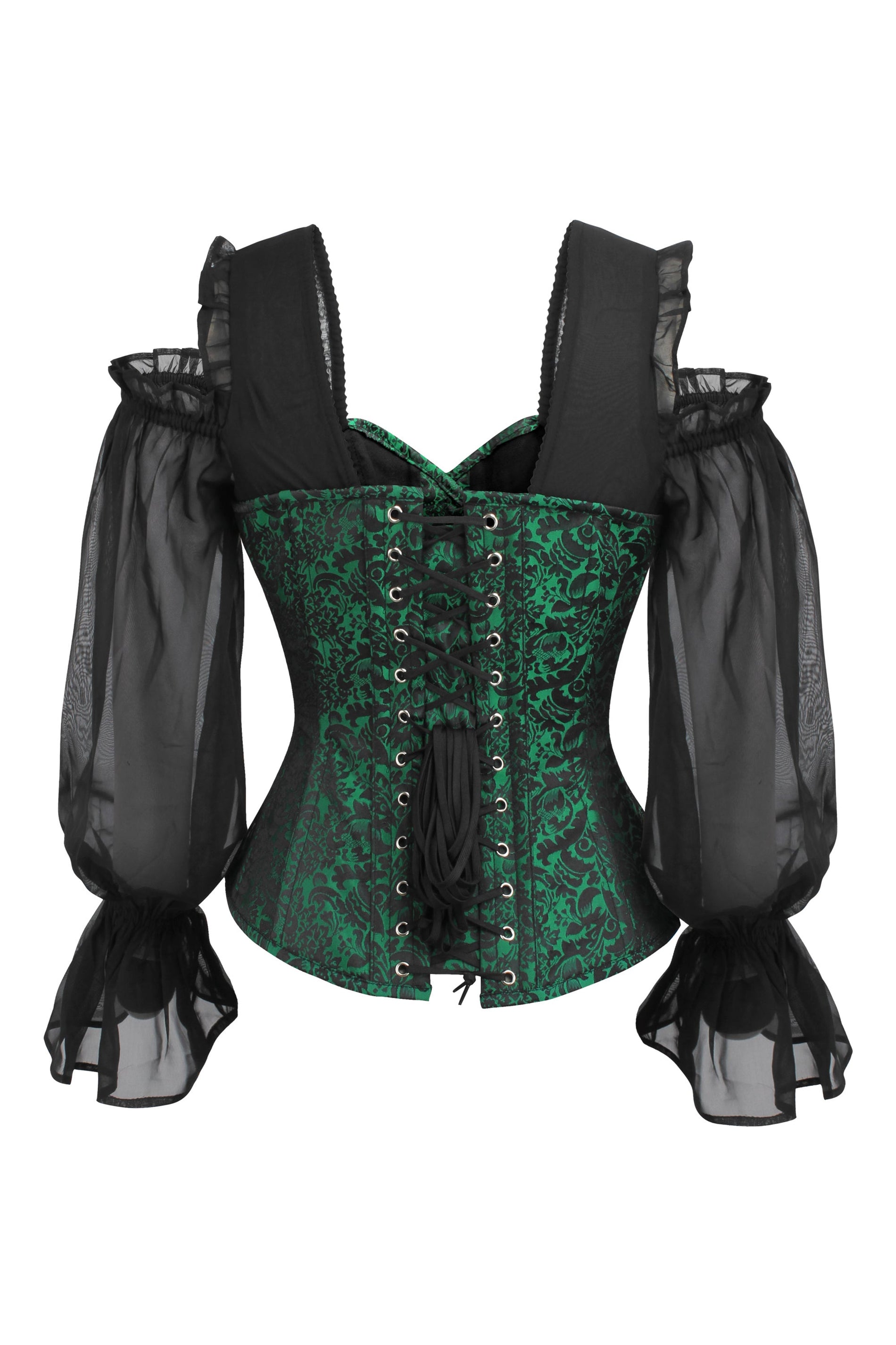 Long sleeve Green and Black Brocade Corset Top with Chiffon Sleeves — free download