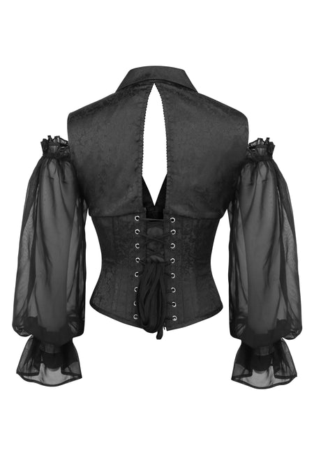 Corset Story BC-033 Black Brocade Corset Top with Long Sleeves with Zip Fastening
