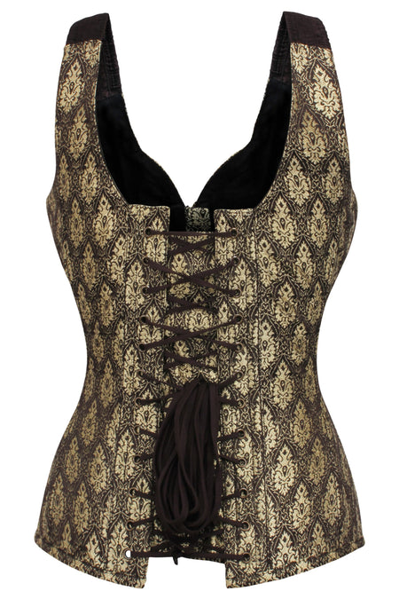 Corset Story BC-037 Brown and Gold Brocade Overbust with Zip front